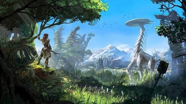 Aloy overlooking a valley in Horizon Zero Dawn